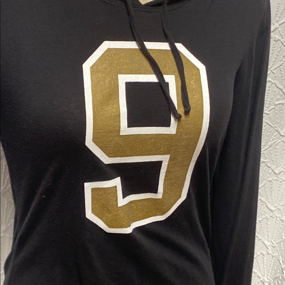 Kavio‎ size XL New Orleans Saints Drew Brees Black Hooded Top with Gold Number 9 - Picture 2 of 8